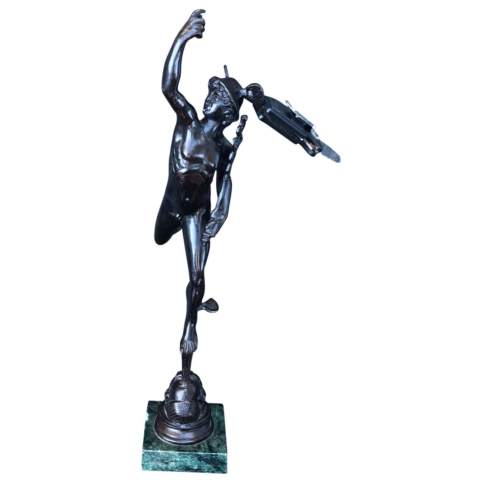 Cast Early 20th Century Bronze Sculpture Of Mercury On Marble Stand
