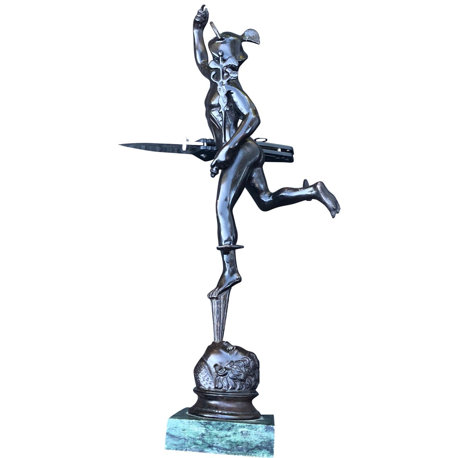 Early 20th Century Bronze Sculpture Of Mercury On Marble Stand In Good Condition In Haddonfield, NJ