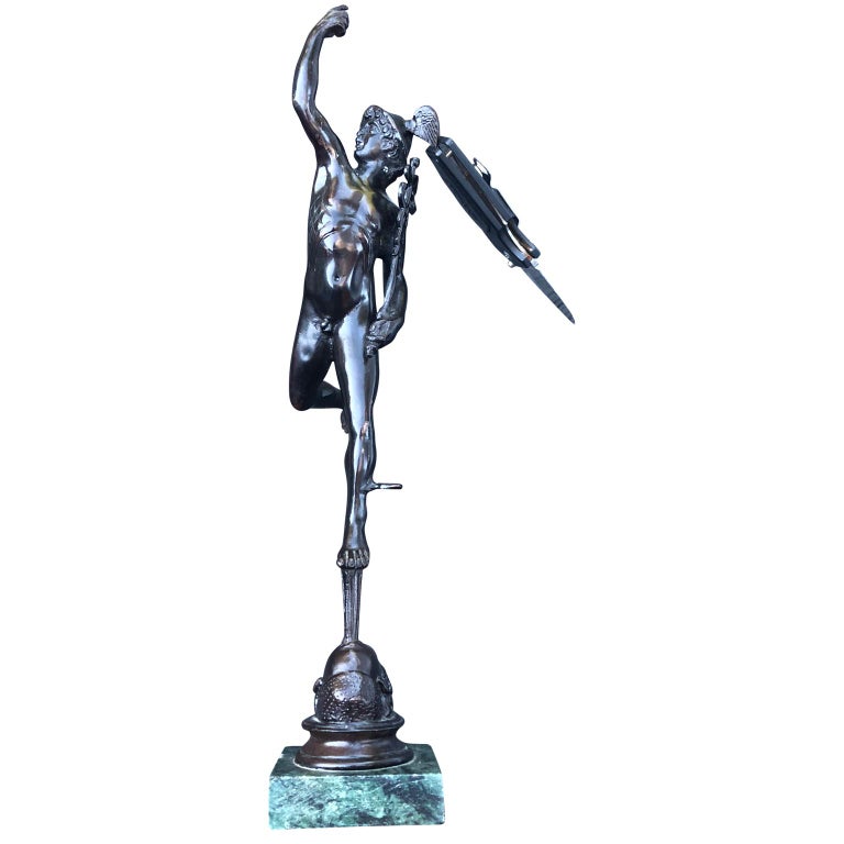 Early 20th Century Bronze Sculpture Of Mercury On Marble Stand For Sale