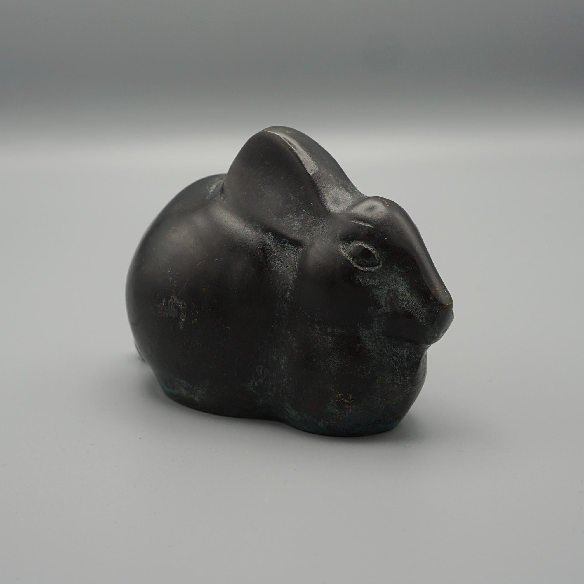Japanese Early 20th Century Bronze Seated Rabbit 
