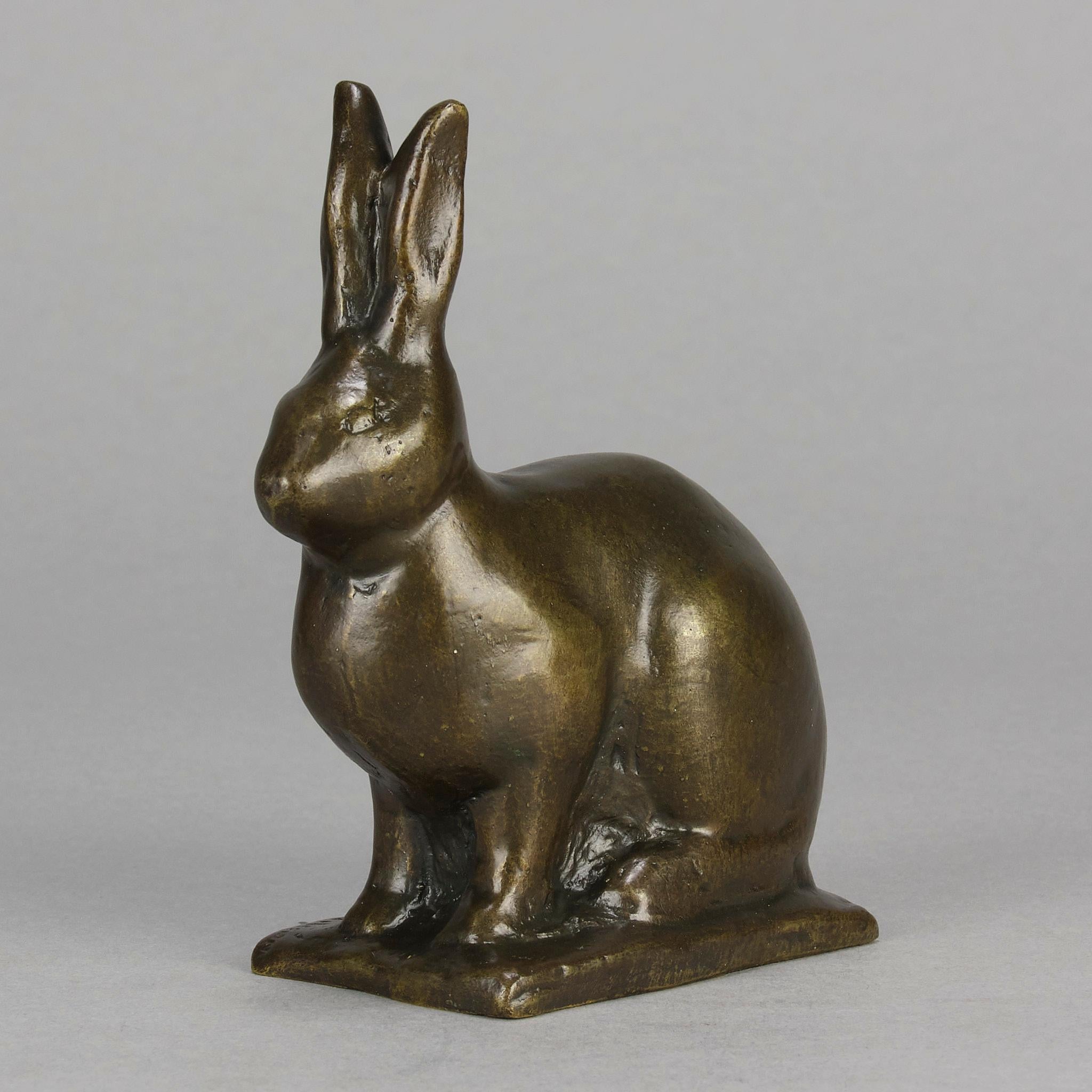 Bronzestudie mit dem Titel „Alert sitzender Kaninchen“ Gunnar Nilsson aus dem frühen 20. Jahrhundert (Schwedisch) im Angebot