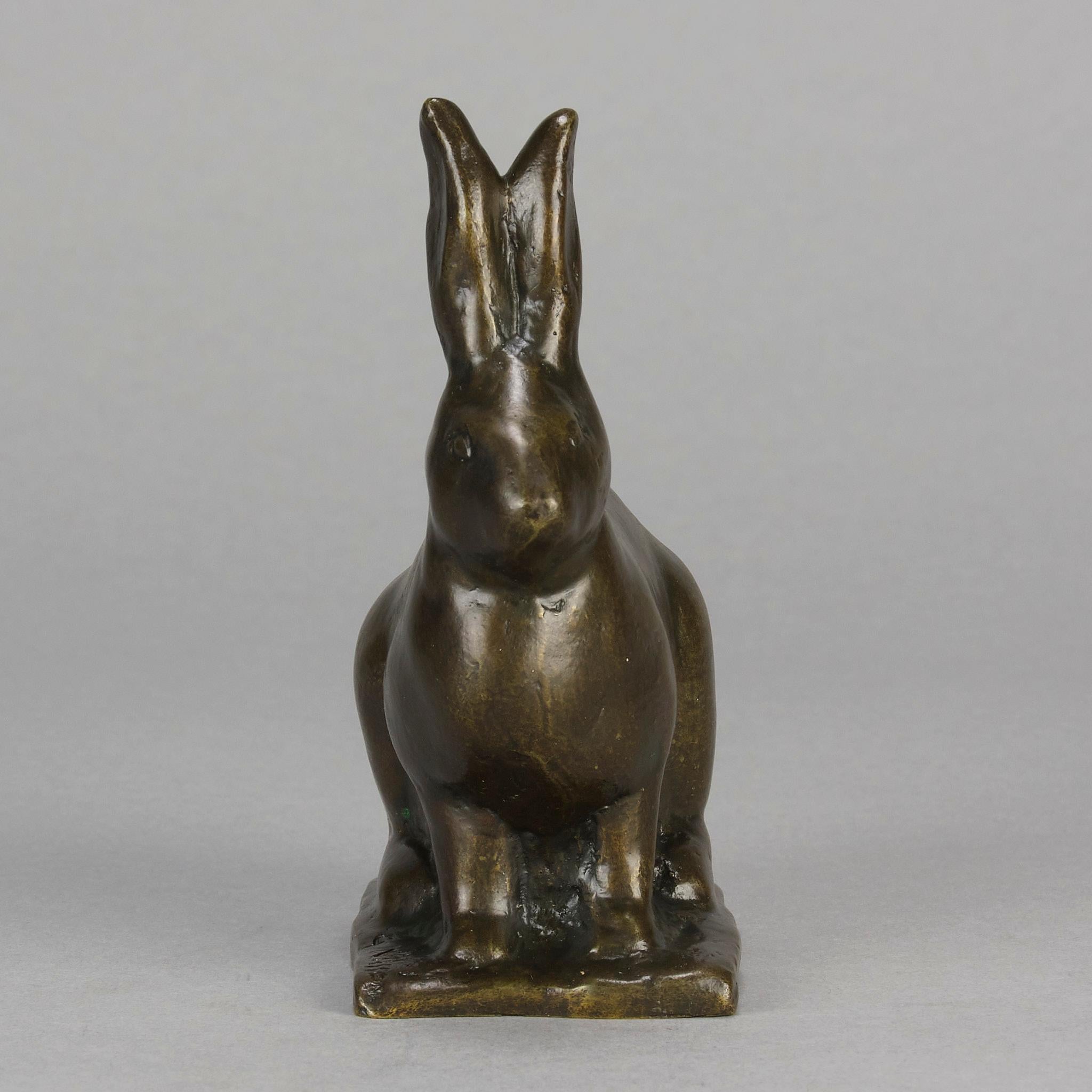Bronzestudie mit dem Titel „Alert sitzender Kaninchen“ Gunnar Nilsson aus dem frühen 20. Jahrhundert (Gegossen) im Angebot