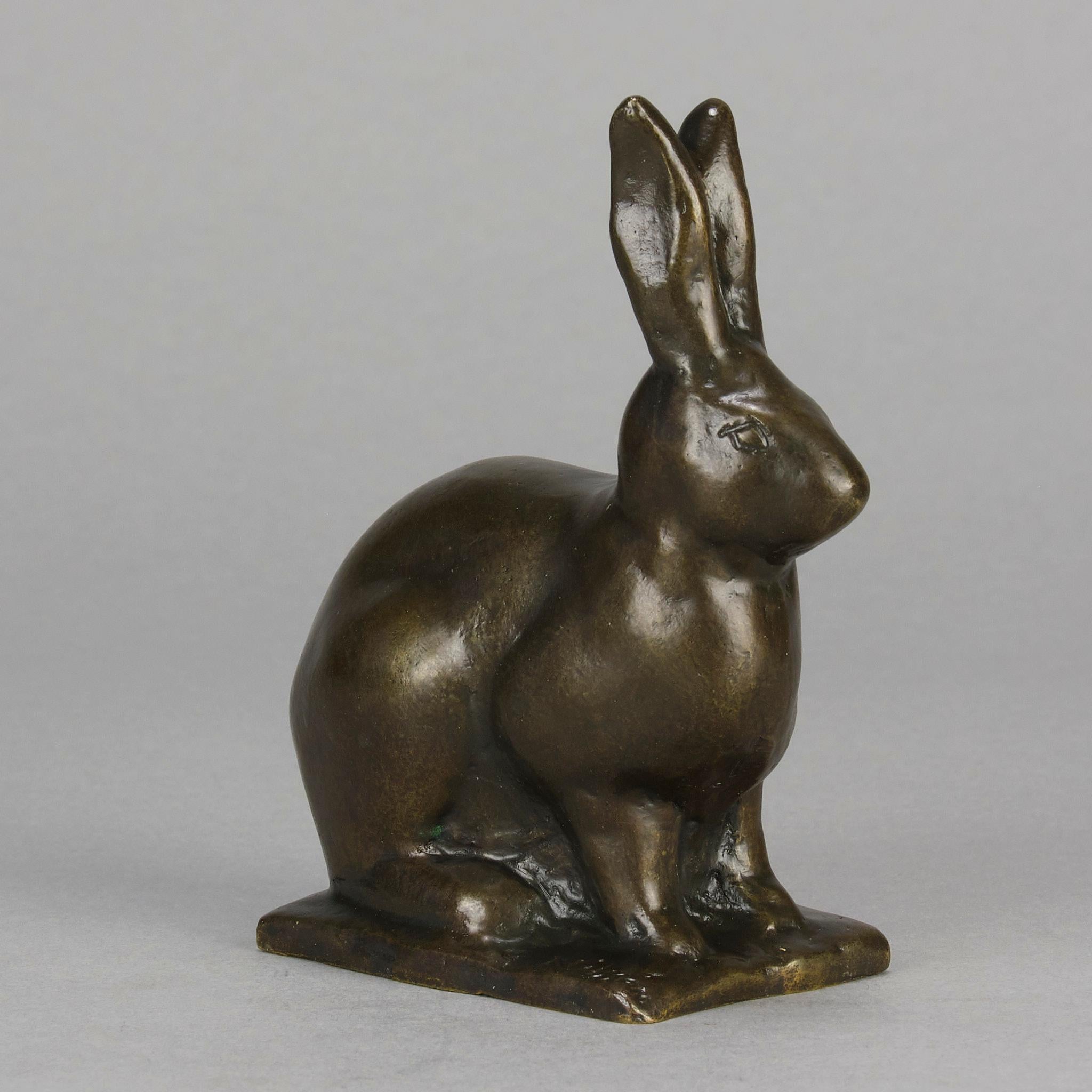 Bronzestudie mit dem Titel „Alert sitzender Kaninchen“ Gunnar Nilsson aus dem frühen 20. Jahrhundert im Zustand „Hervorragend“ im Angebot in London, GB