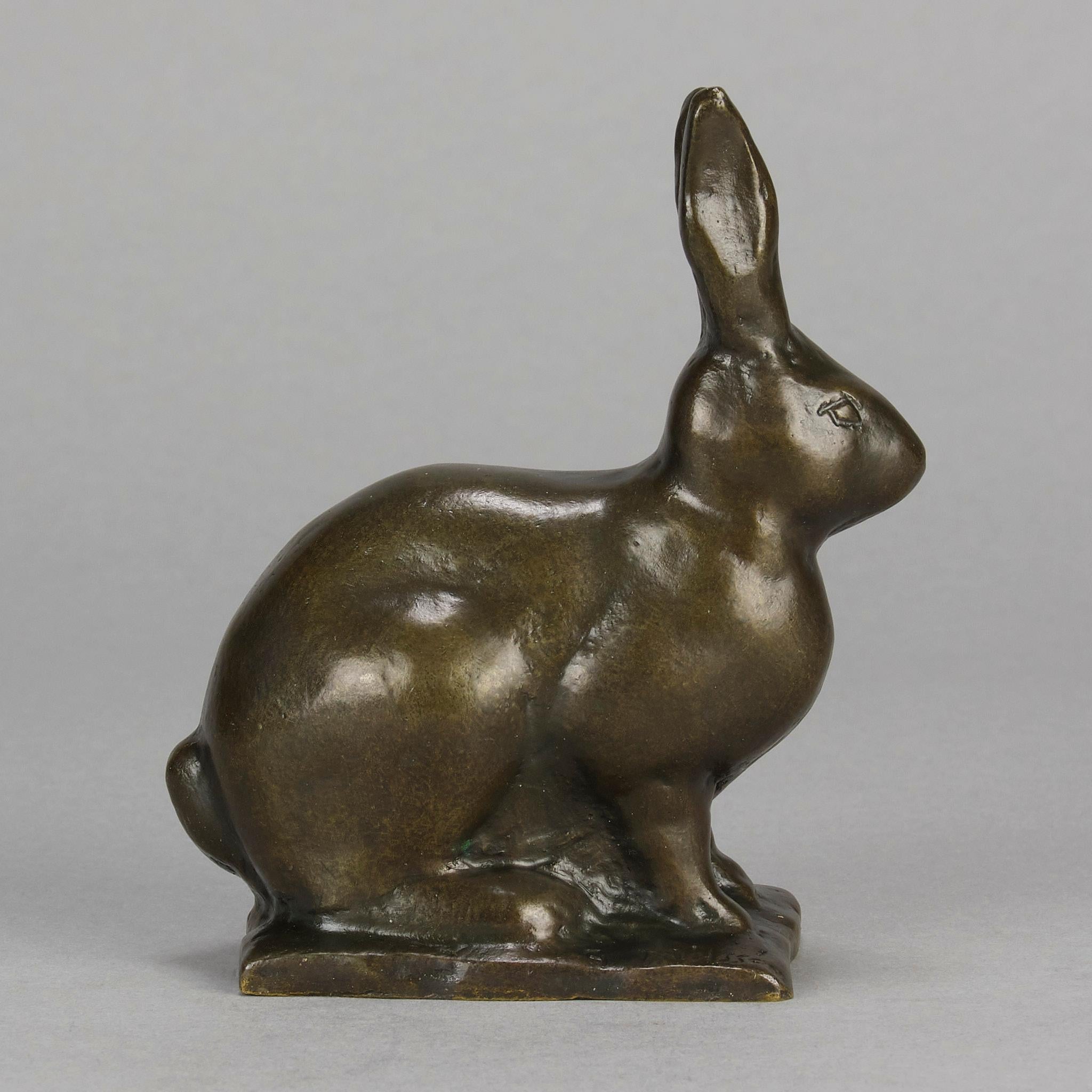 Bronzestudie mit dem Titel „Alert sitzender Kaninchen“ Gunnar Nilsson aus dem frühen 20. Jahrhundert im Angebot 1