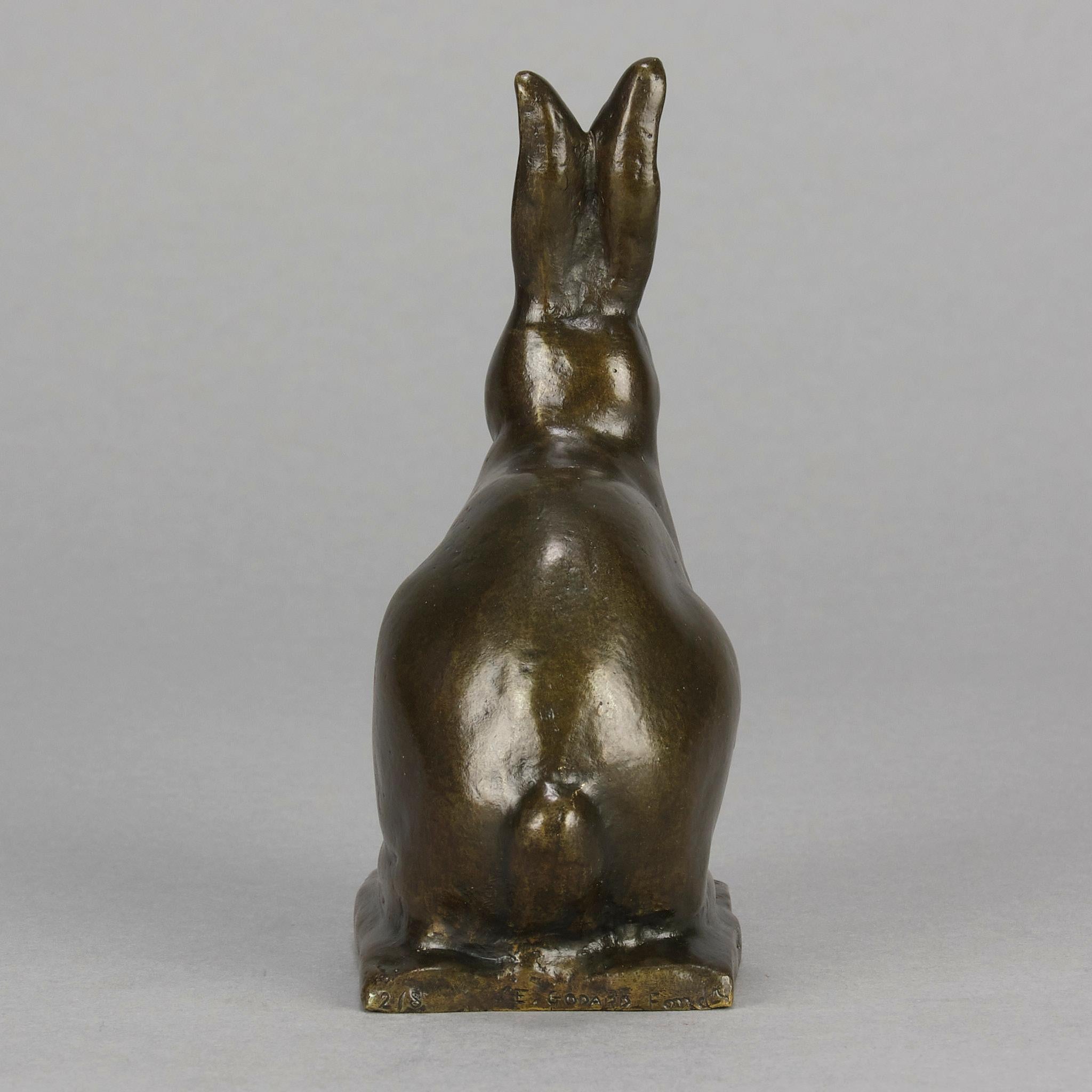 Bronzestudie mit dem Titel „Alert sitzender Kaninchen“ Gunnar Nilsson aus dem frühen 20. Jahrhundert im Angebot 3