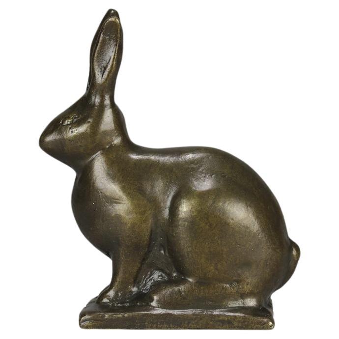 Étude en bronze du début du XXe siècle intitulée "Alert Seated Rabbit" Gunnar Nilsson