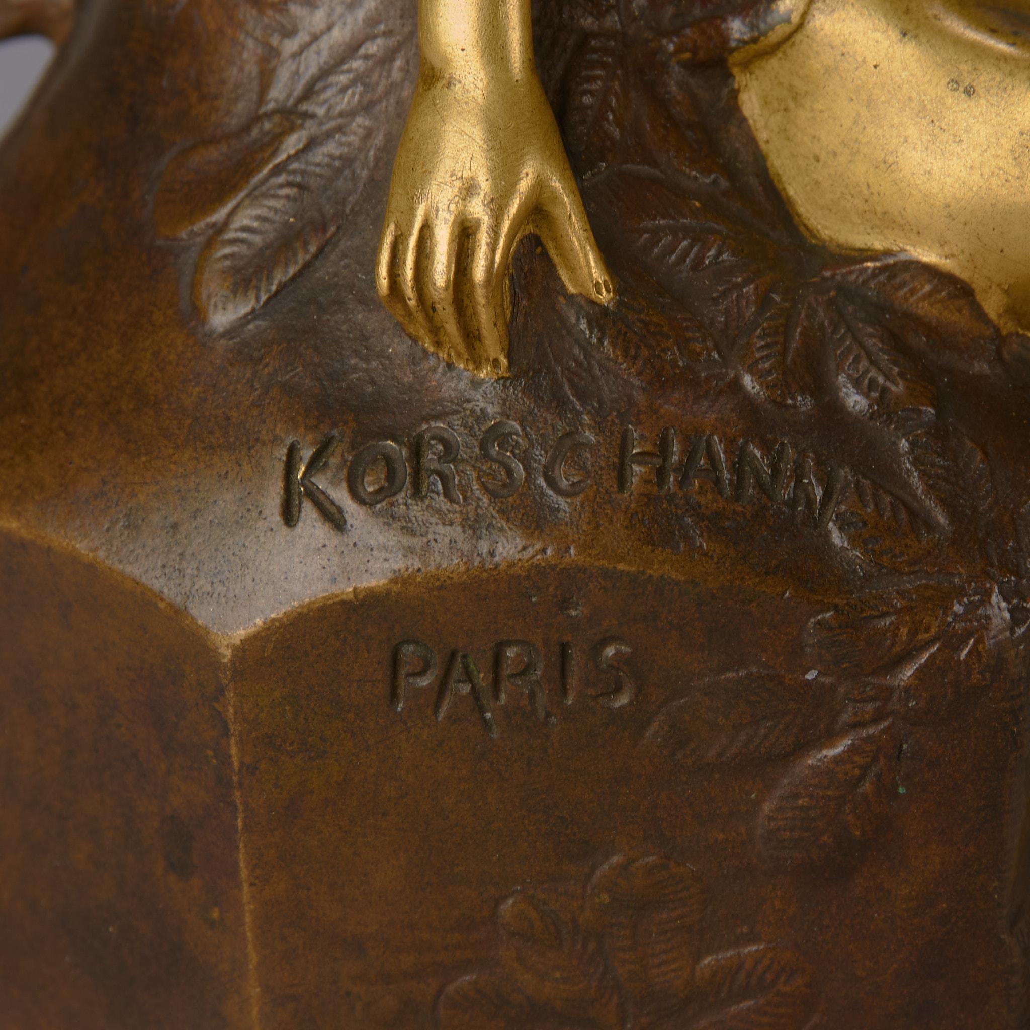 Bronzevase aus dem frühen 20. Jahrhundert mit dem Titel „Fe des Bois“ von Charles Korschann im Angebot 5