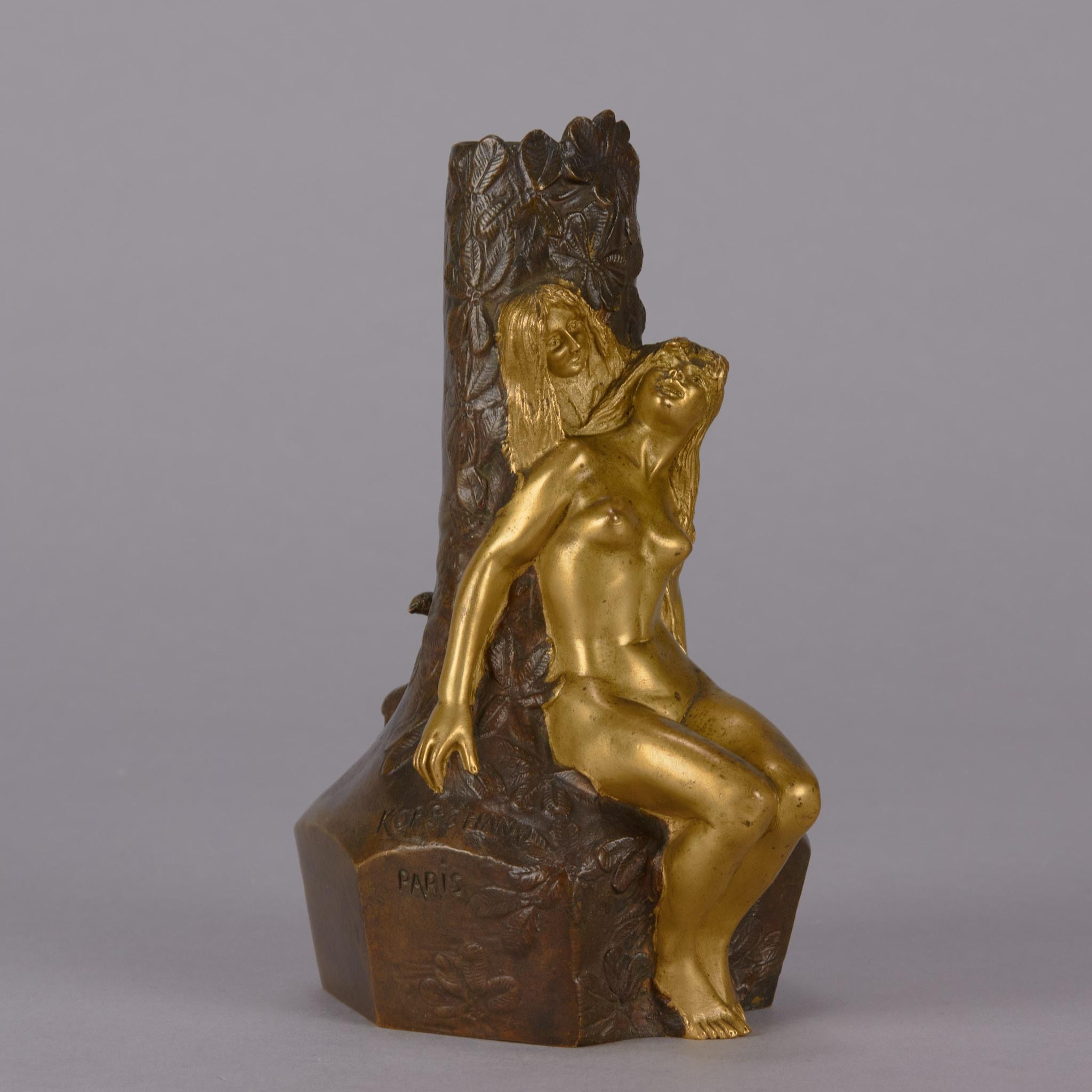 Art nouveau Vase en bronze du début du 20e siècle intitulé « Fe des Bois » par Charles Korschann en vente