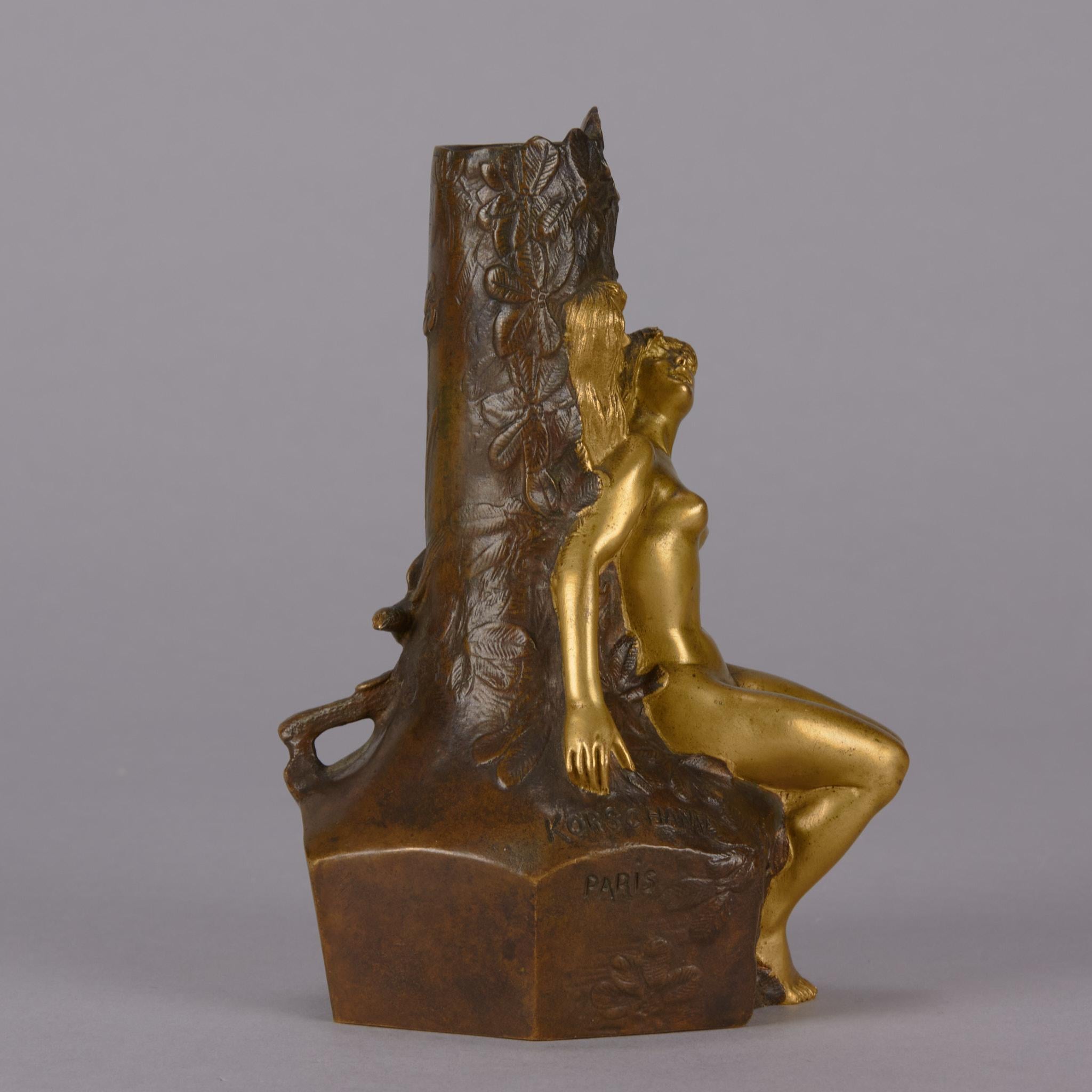 Bronzevase aus dem frühen 20. Jahrhundert mit dem Titel „Fe des Bois“ von Charles Korschann (Französisch) im Angebot