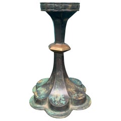 Early 20th Century Bronze Verdigris Candlestick In Arts and Crafts Style