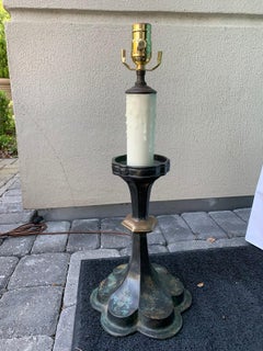 20th Century Bronze Verdigris Candlestick Lamp in Arts & Crafts Style
