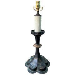 20th Century Bronze Verdigris Candlestick Lamp in Arts & Crafts Style