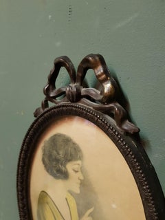 Early 20th Century Bronzed Photo Frame in Louis XVI Style, with Old Litho.