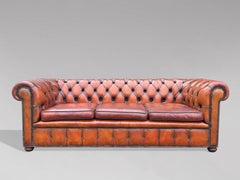 Early 20th Century Brown Leather 3-Seater Chesterfield Sofa