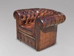 Early 20th Century Brown Leather Chesterfield Armchair