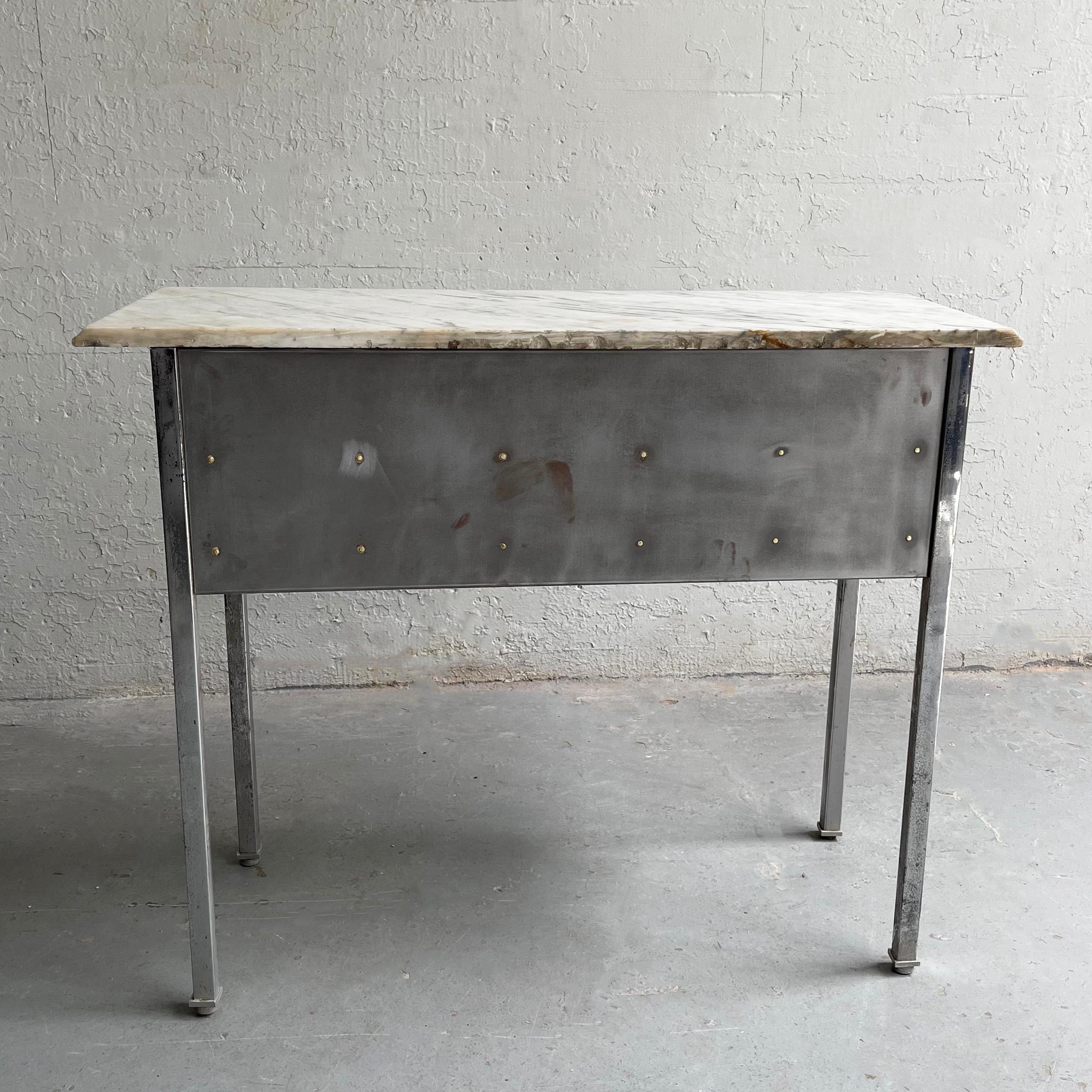 Early 20th Century Brushed Steel And Marble Writing Desk Vanity For Sale 4