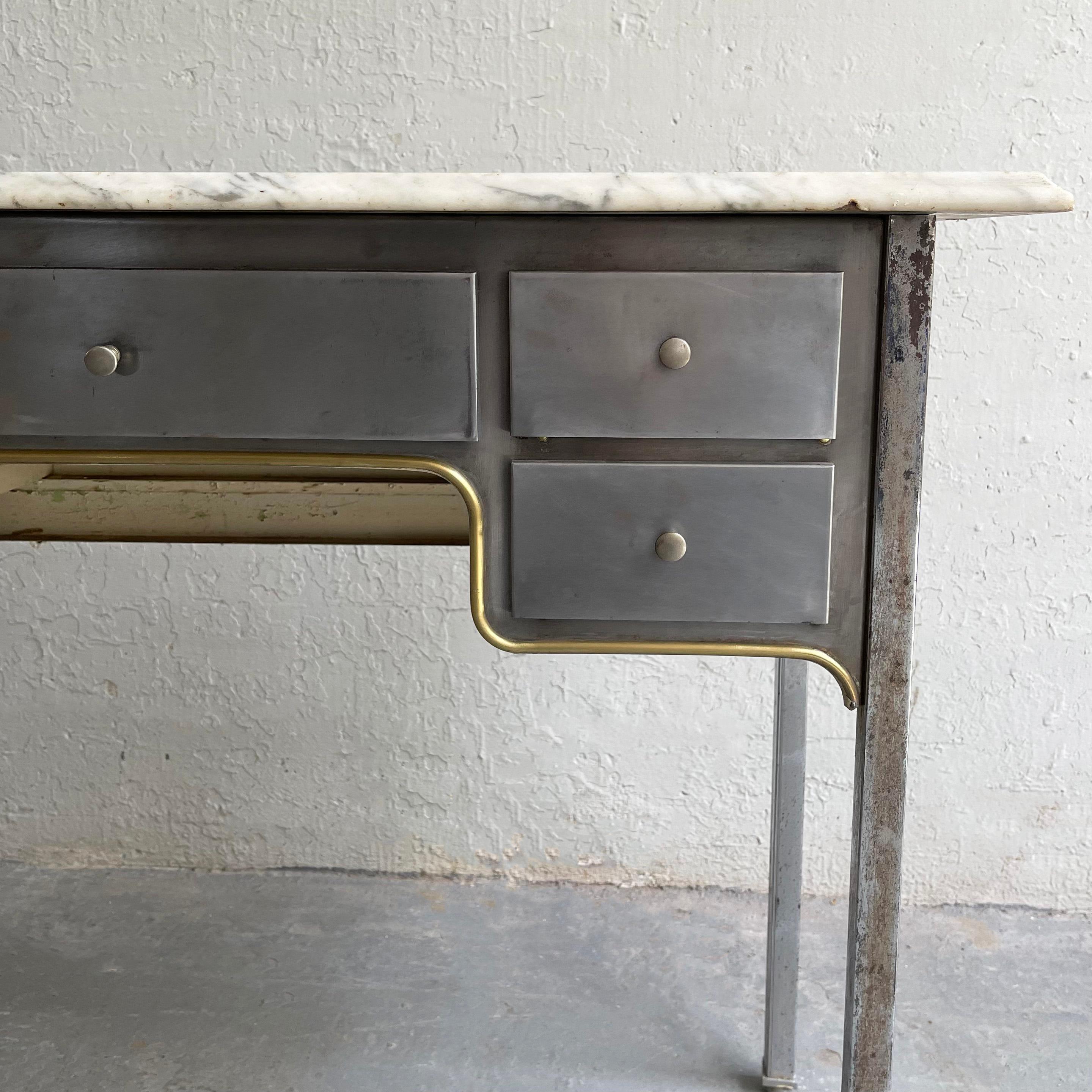 Early 20th Century Brushed Steel And Marble Writing Desk Vanity 2