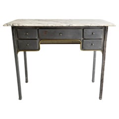 Antique Early 20th Century Brushed Steel And Marble Writing Desk Vanity