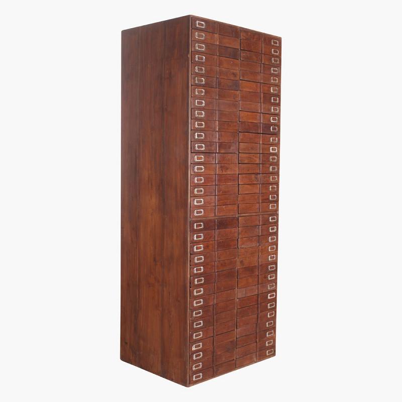 Indian Early 20th Century Brutalist Teak Cabinet of 66 Drawers, India For Sale