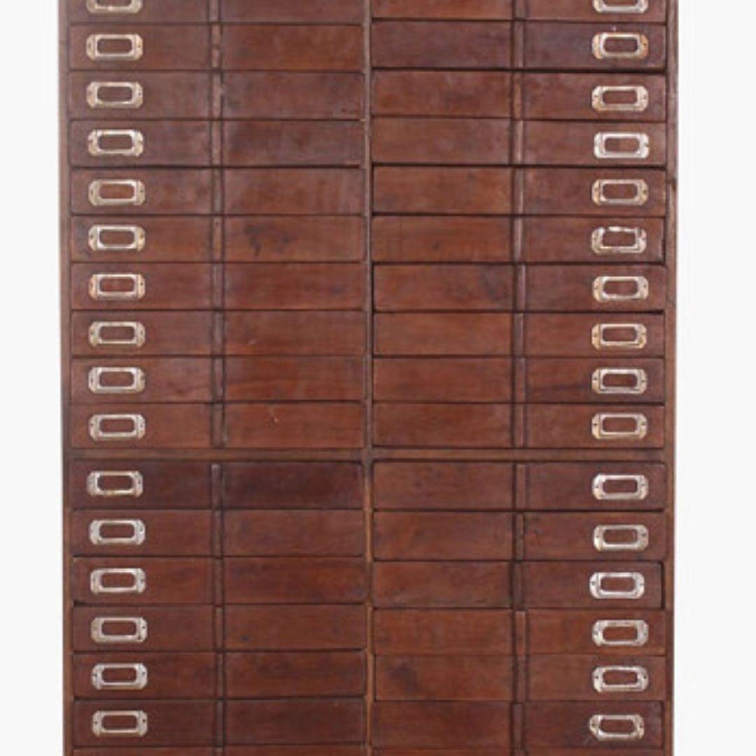 Early 20th Century Brutalist Teak Cabinet of 66 Drawers, India In Good Condition For Sale In Amsterdam, NL