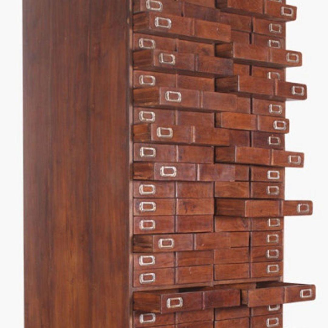 Early 20th Century Brutalist Teak Cabinet of 66 Drawers, India For Sale 1