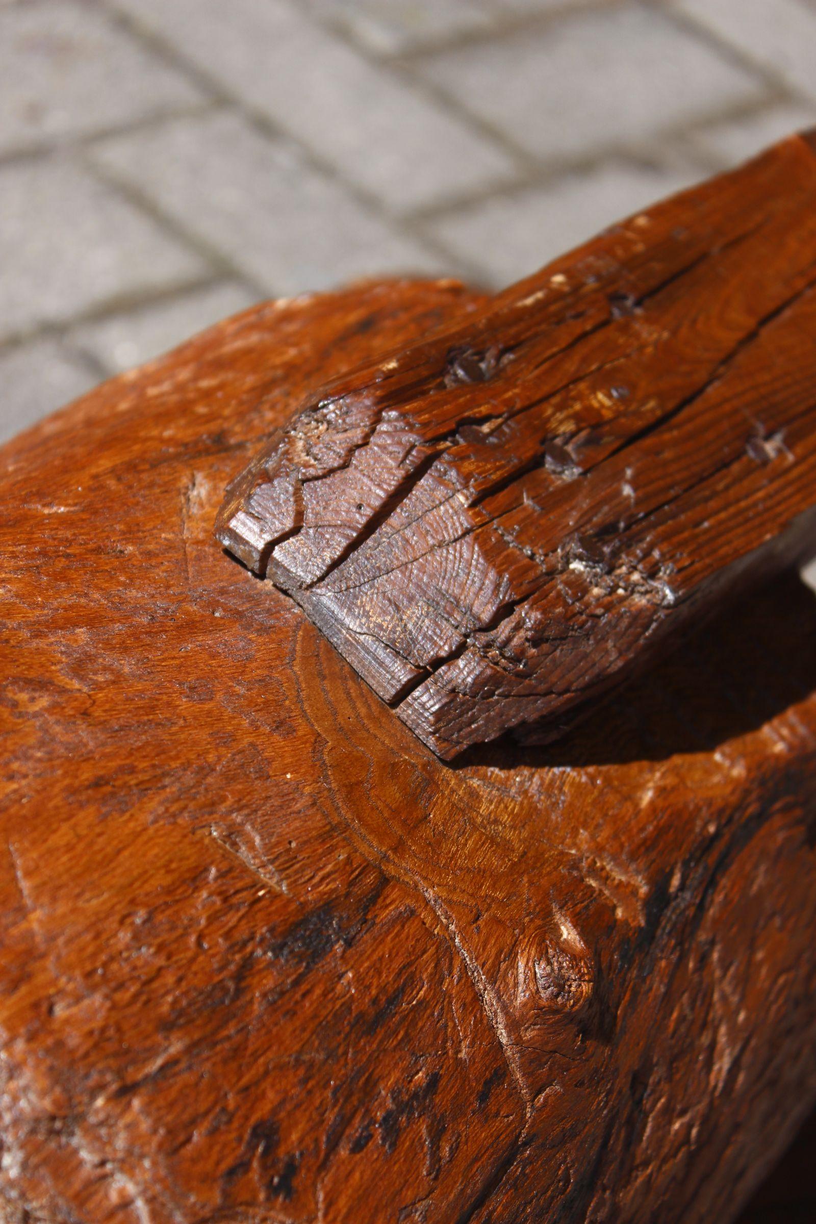 Wood Early 20th century brutalist wood farm tripod chopping block Folk Art For Sale