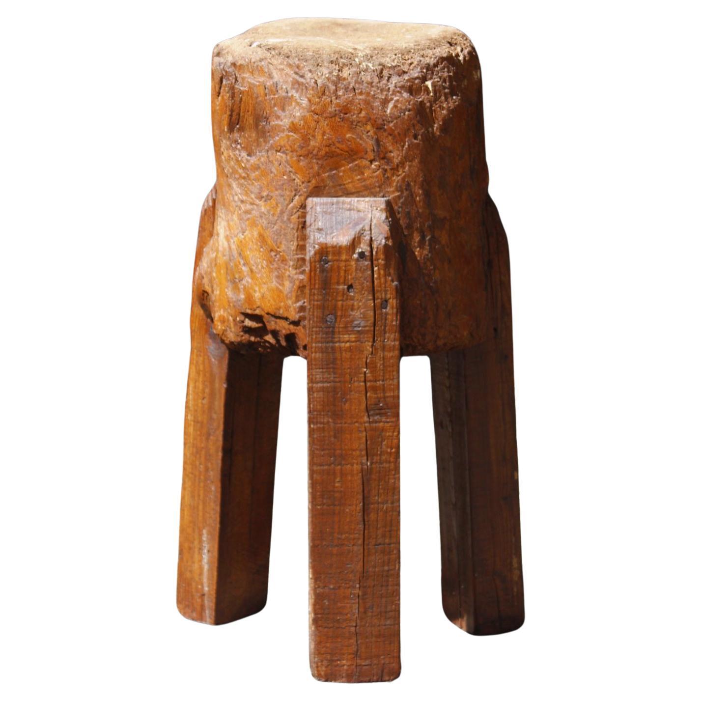 Early 20th century brutalist wood farm tripod chopping block Folk Art For Sale