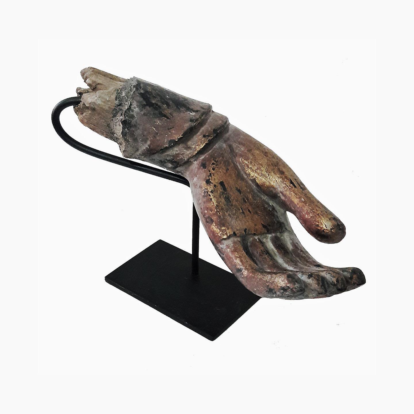 Lacquered Mid 19th Century Buddha Hand on a Stand For Sale
