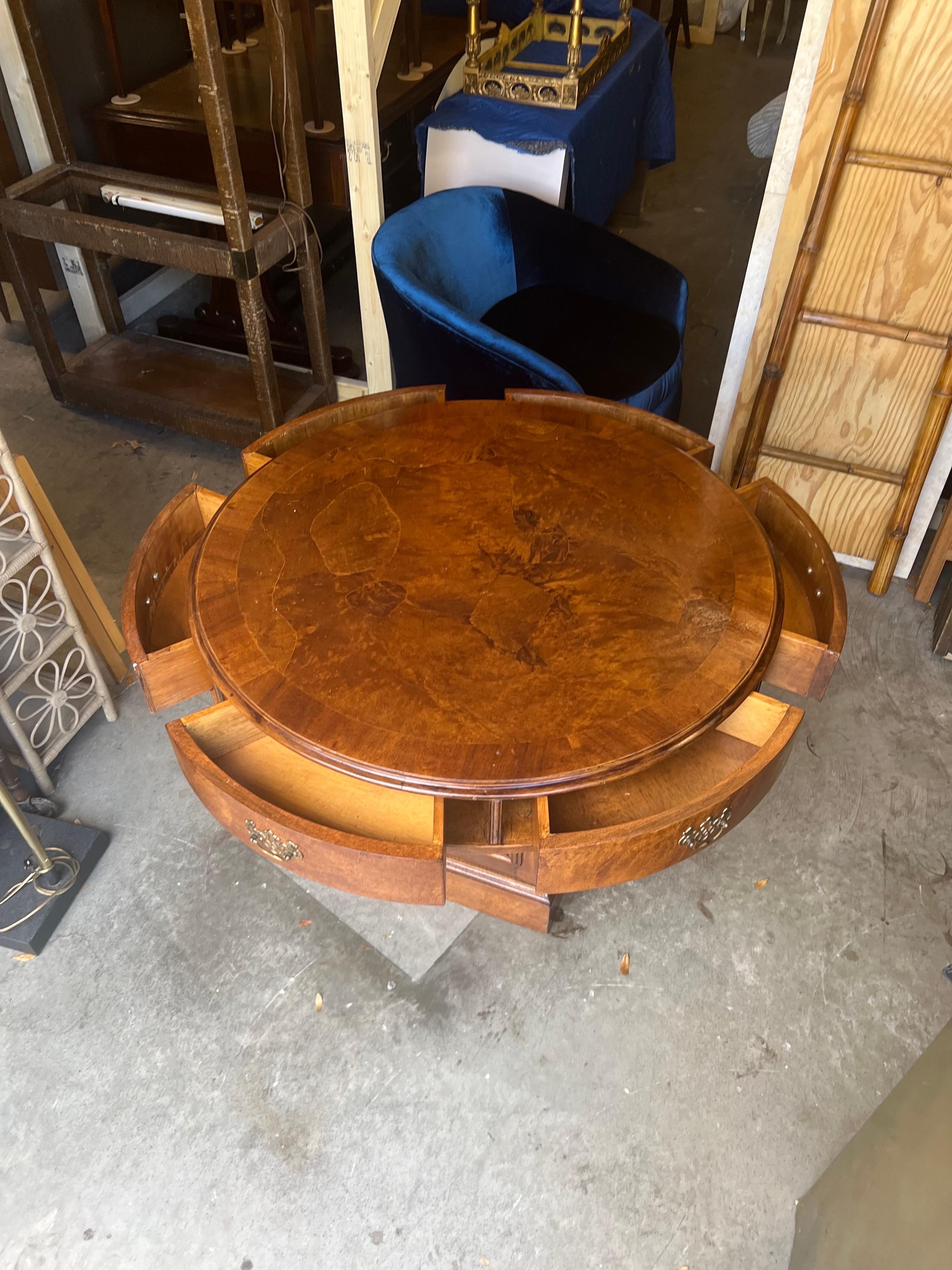 Mahogany Early 20th Century Burled English Walnut Pedestal Center or Occasional Table For Sale
