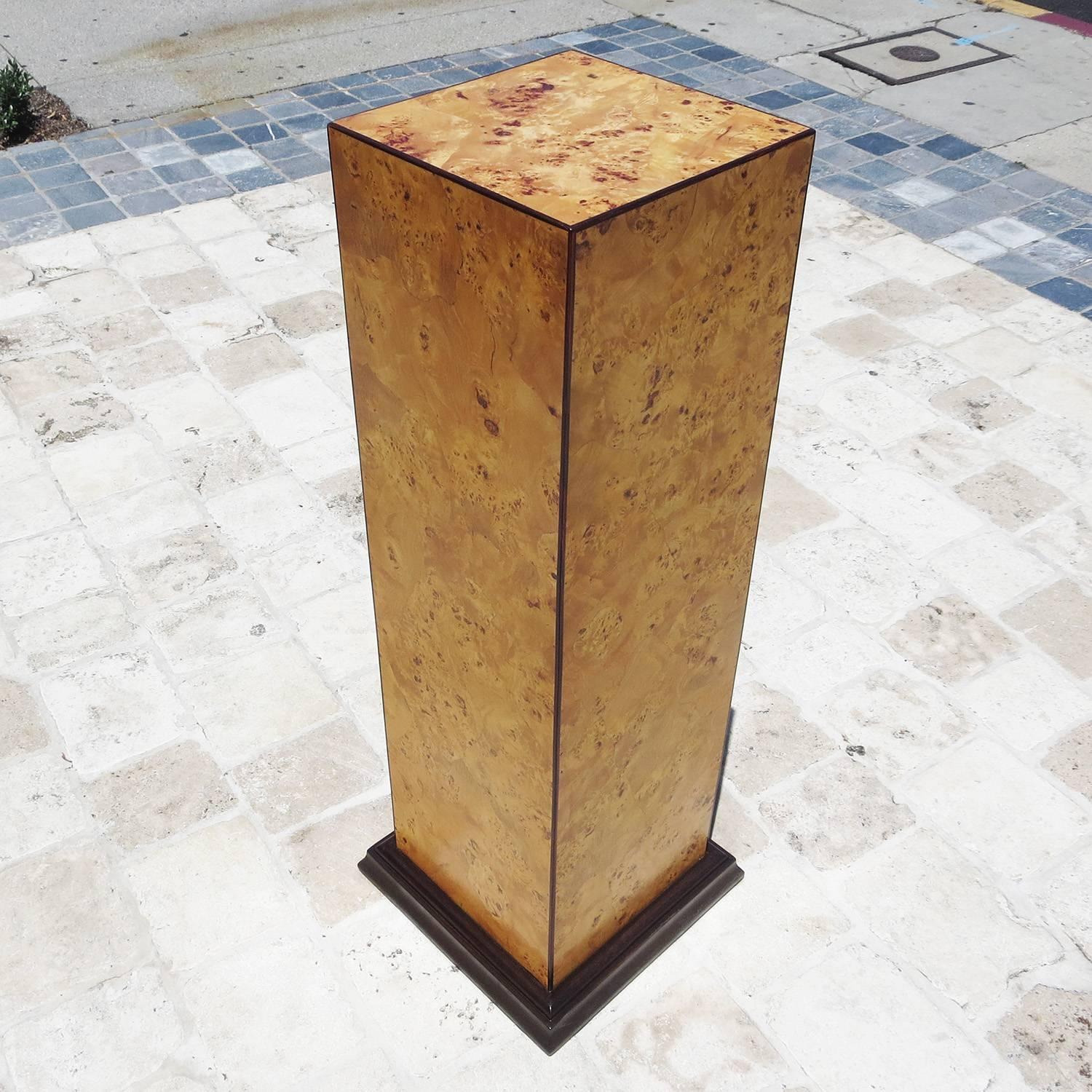RETIREMENT SALE!!!  EVERYTHING MUST GO - CHECK OUT OUR OTHER ITEMS.

This lovely pedestal is also a small cabinet with a locking door. The exterior is a patchwork burl, and has been completely stripped and refinished. The interior is decorated with