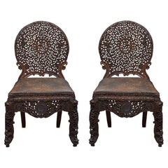 Vintage Early 20th Century Burmese Hand Carved Chairs