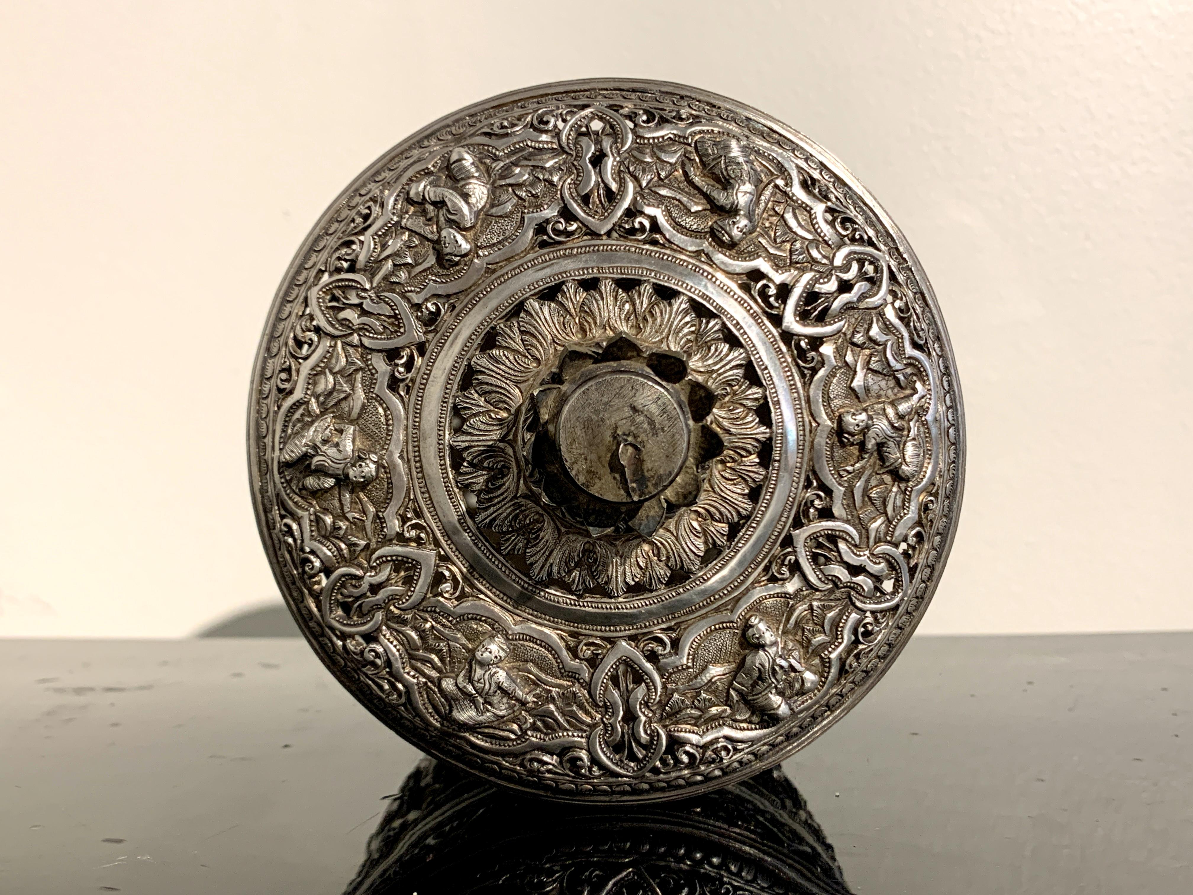 Early 20th Century Burmese Silver Repoussé Betel Box 4