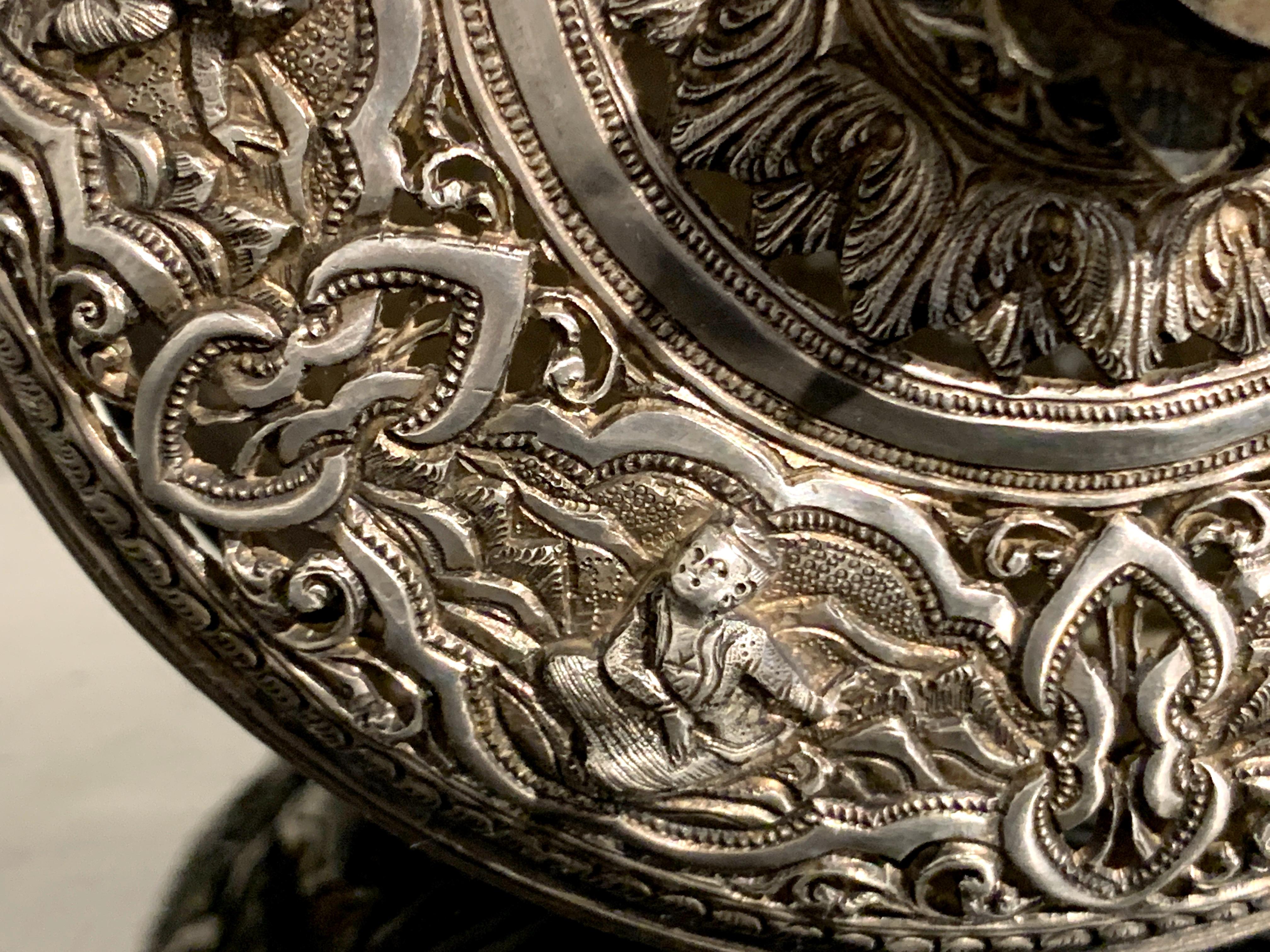 Early 20th Century Burmese Silver Repoussé Betel Box 5