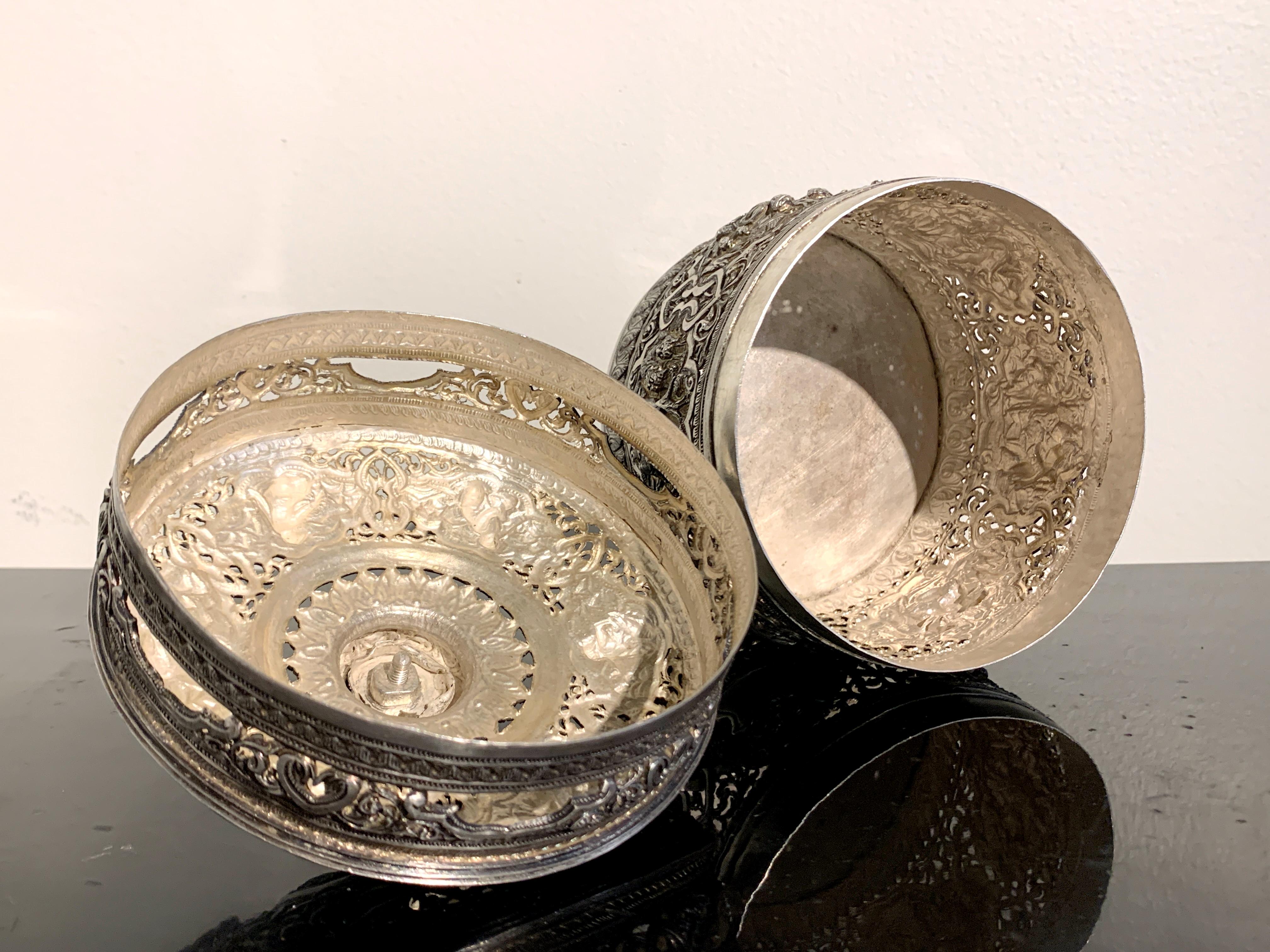 Early 20th Century Burmese Silver Repoussé Betel Box 6