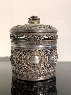 Early 20th Century Burmese Silver Repoussé Betel Box