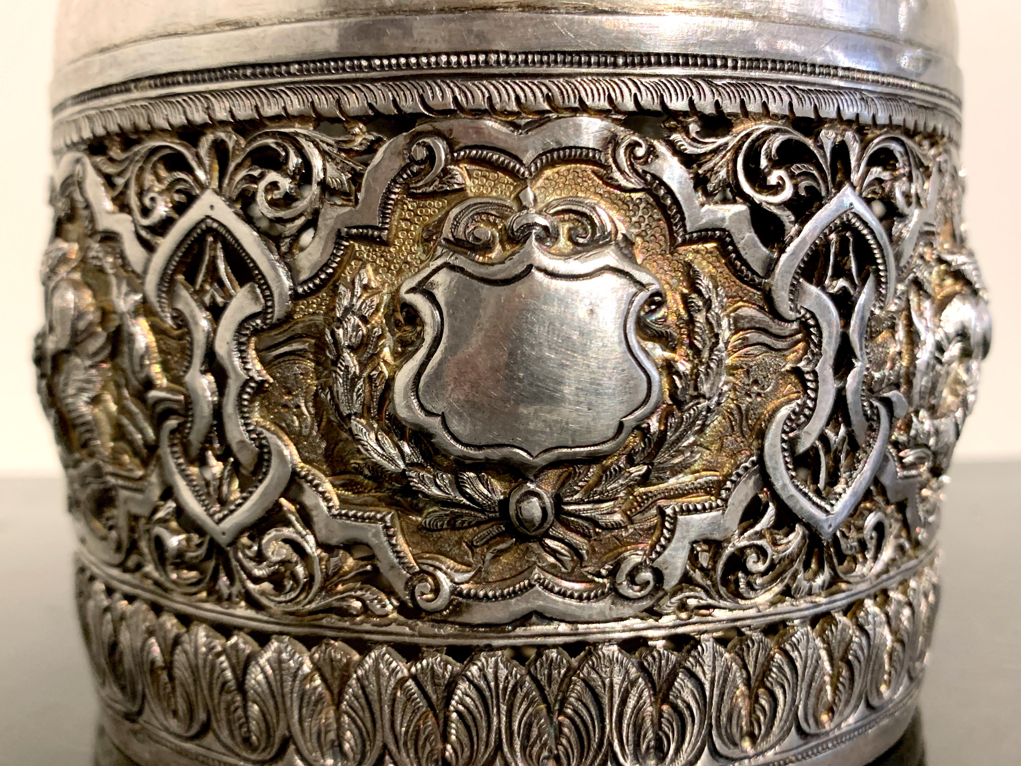 Early 20th Century Burmese Silver Repoussé Betel Box 3