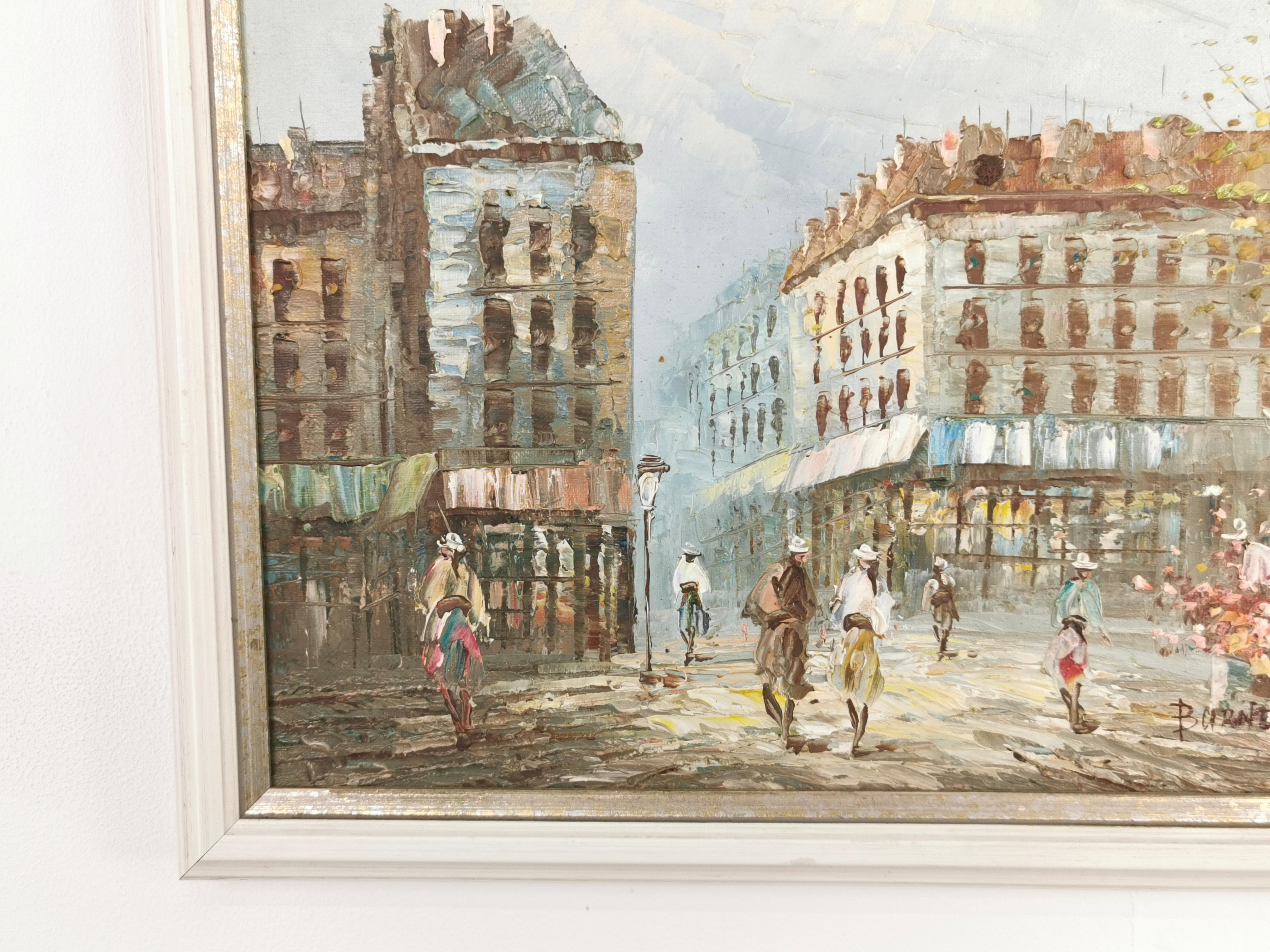 Early 20th Century Burnett French Street Scene Oil On Canvas 1