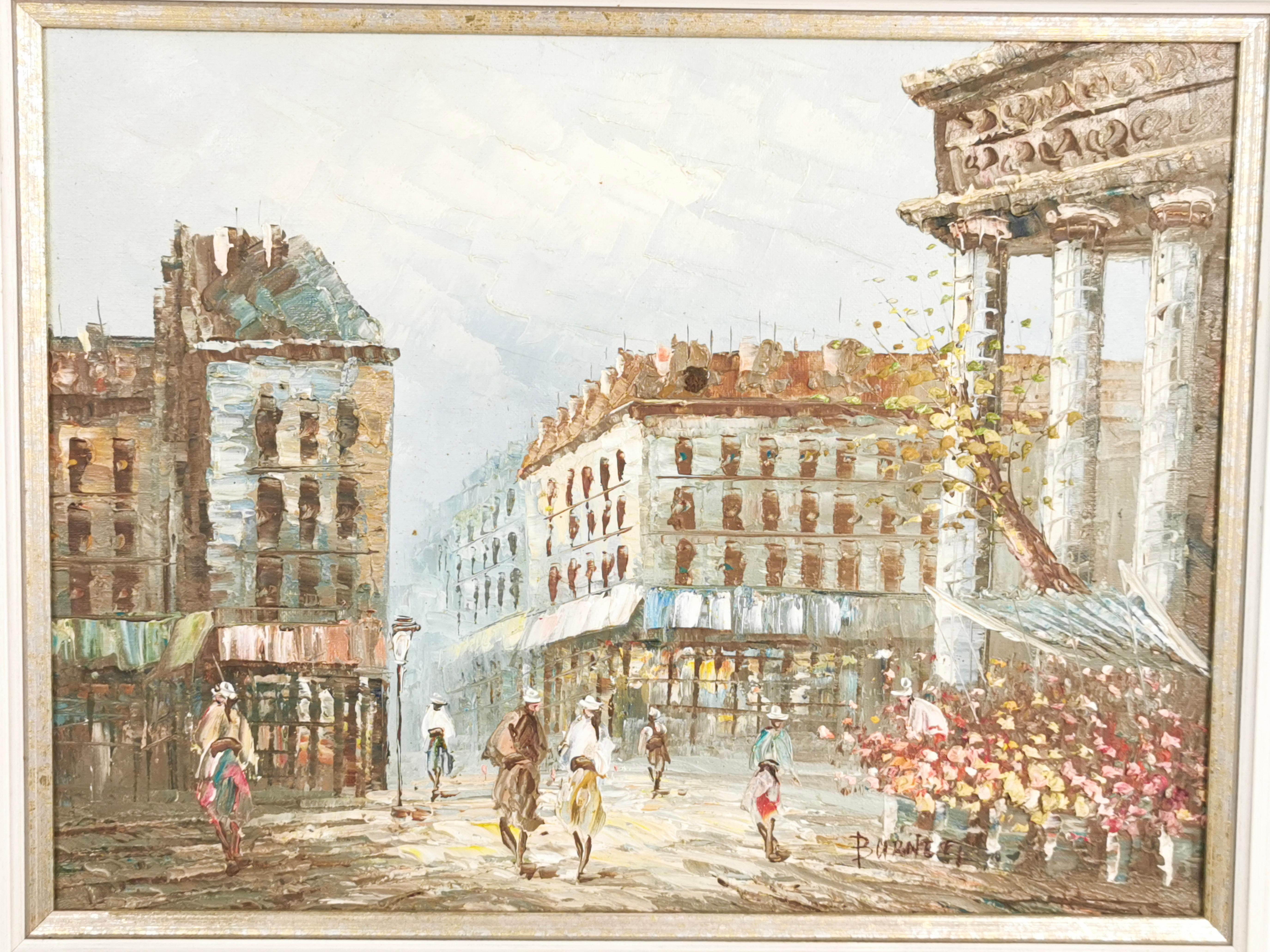 Early 20th Century Burnett French Street Scene Oil On Canvas 3