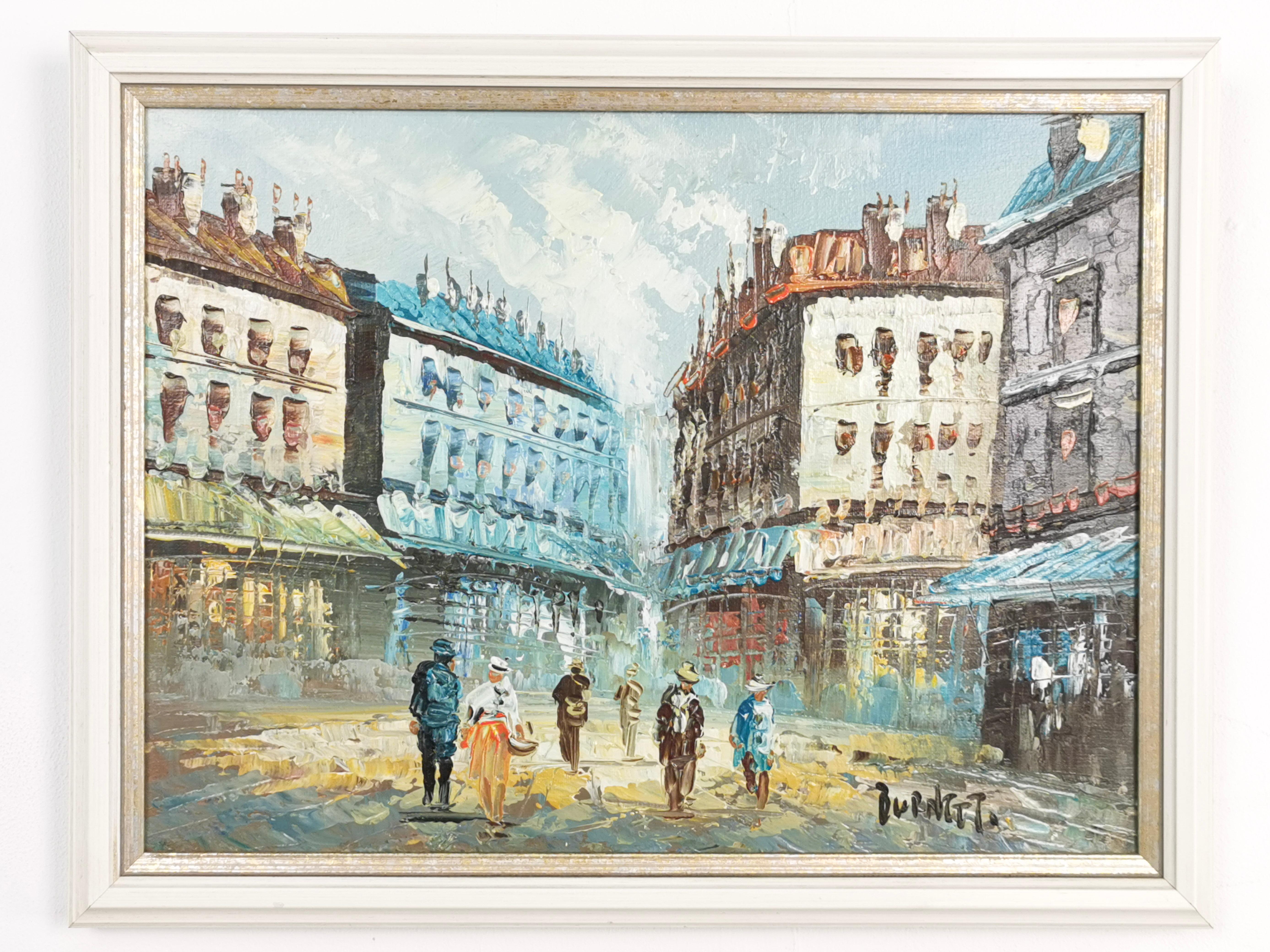 Early 20th Century Burnett French Street Scene Oil On Canvas For Sale 1