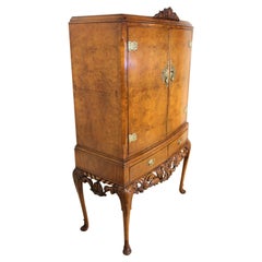 Antique Early 20th Century Burr Walnut Bow Fronted Drinks Cabinet