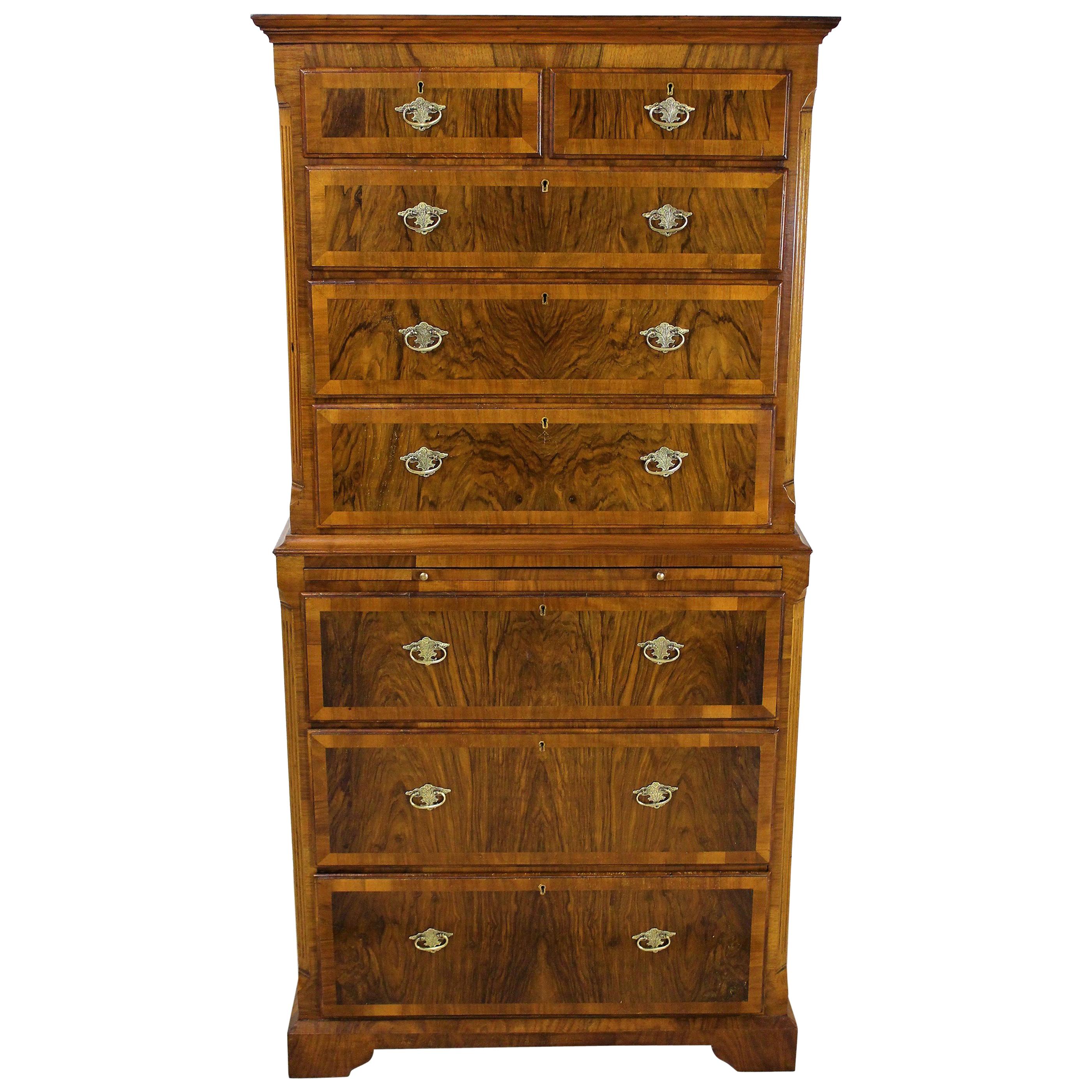 Early 20th Century Burr Walnut Chest on Chest
