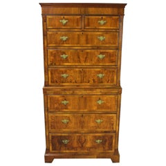 Early 20th Century Burr Walnut Chest on Chest in the Georgian Style
