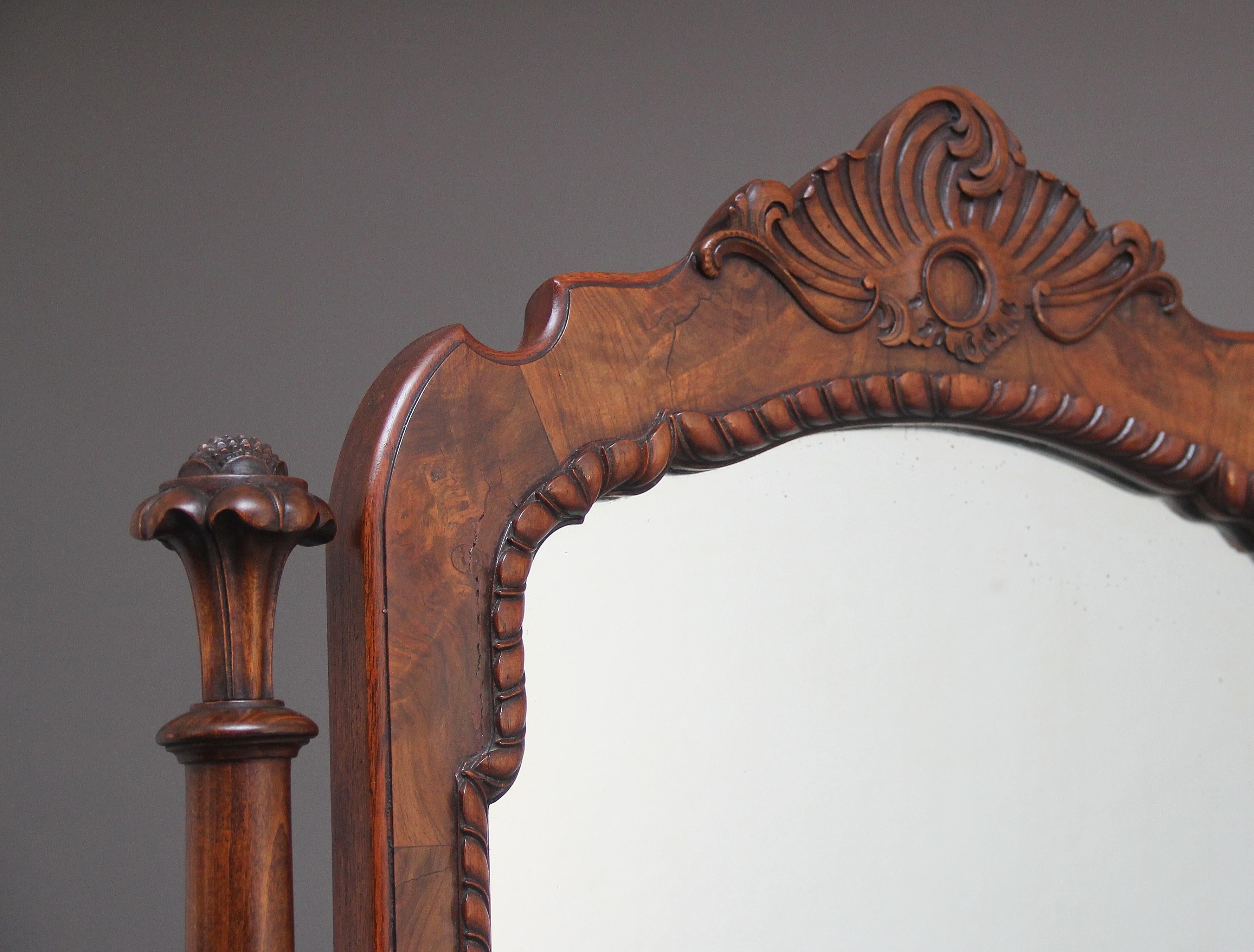 Early 20th Century Burr Walnut Cheval Mirror 2