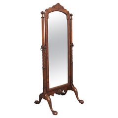 Antique Early 20th Century Burr Walnut Cheval Mirror
