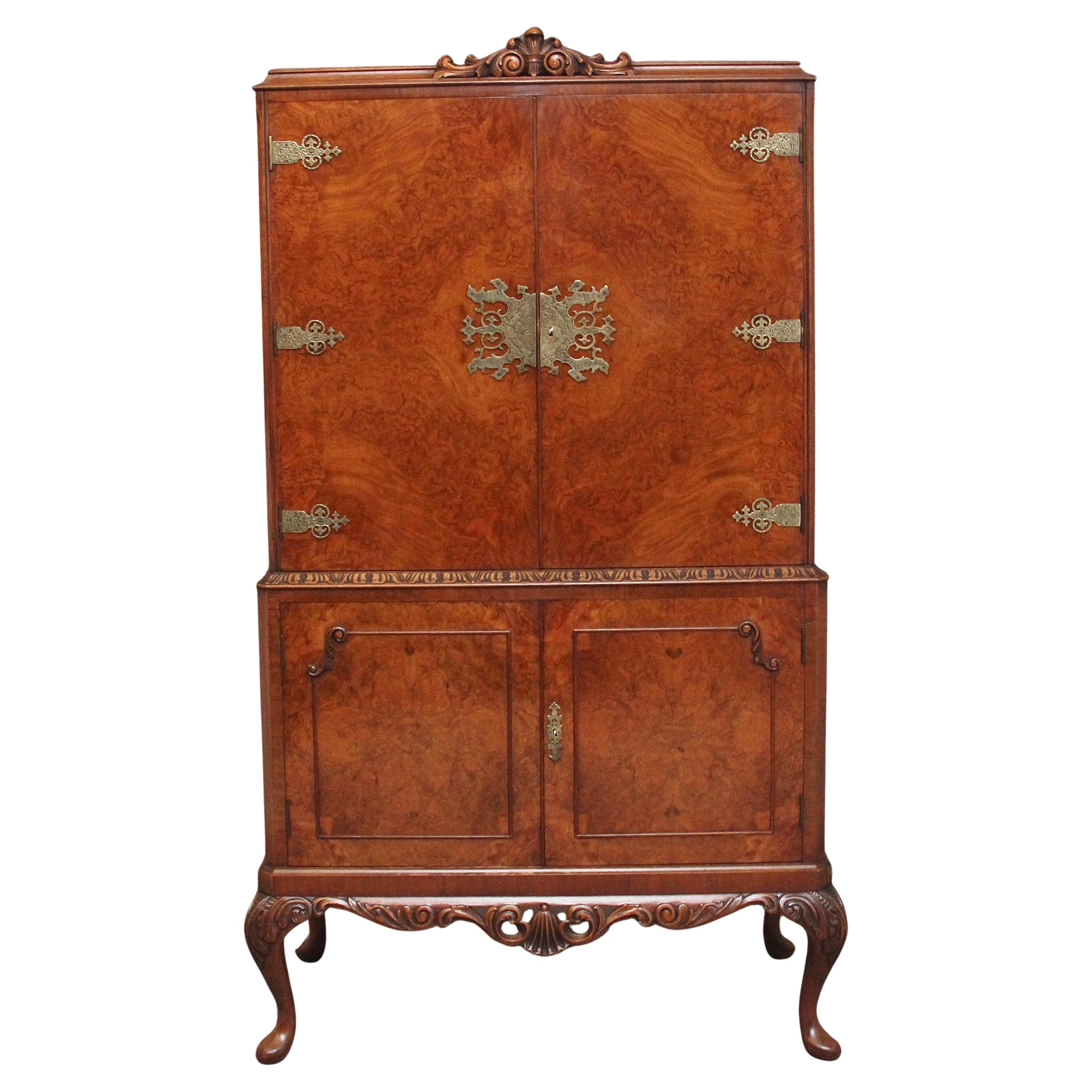 Early 20th Century burr walnut drinks cabinet For Sale