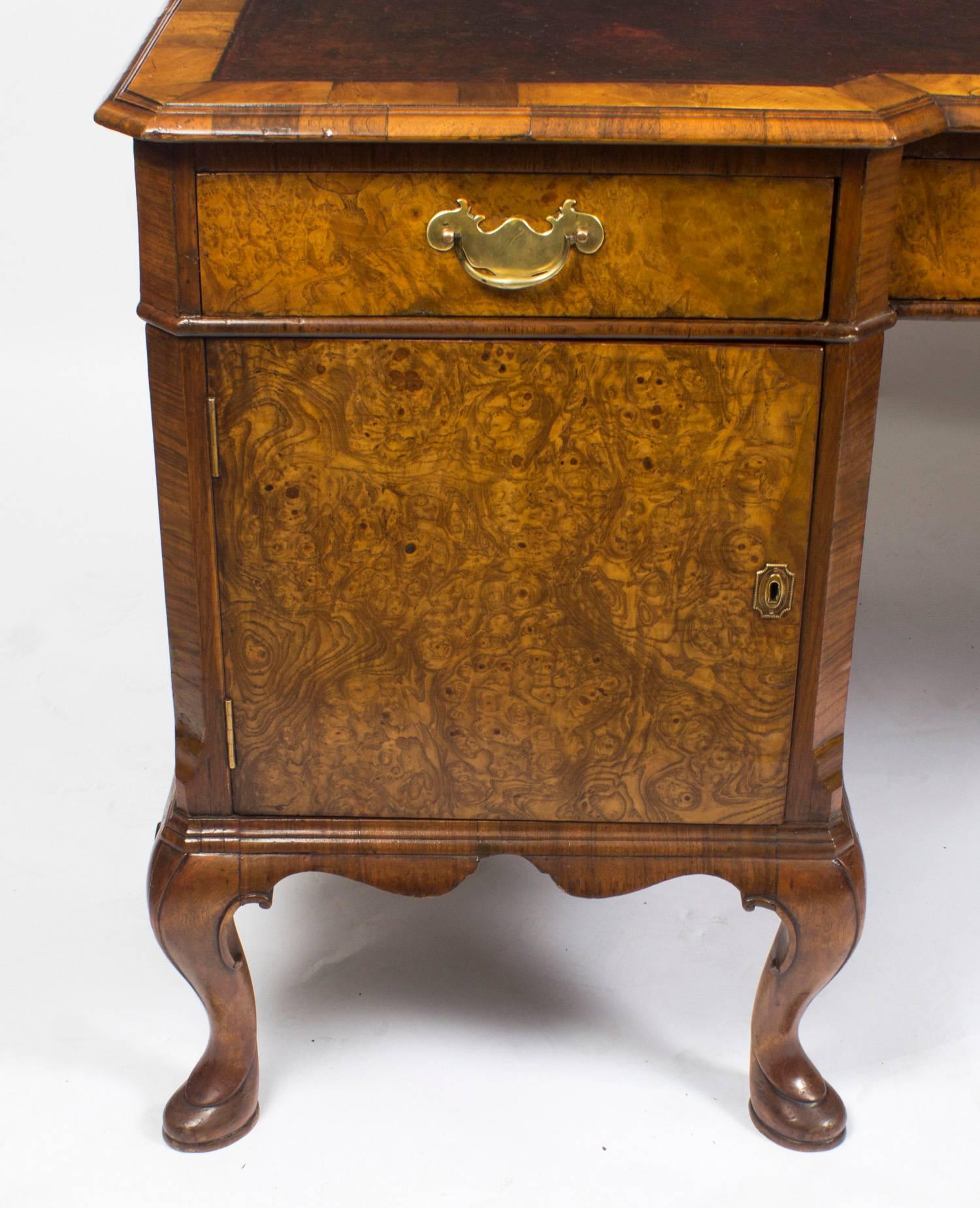 Early 20th Century Burr Walnut Partners Pedestal Desk in Queen Ann Style 4