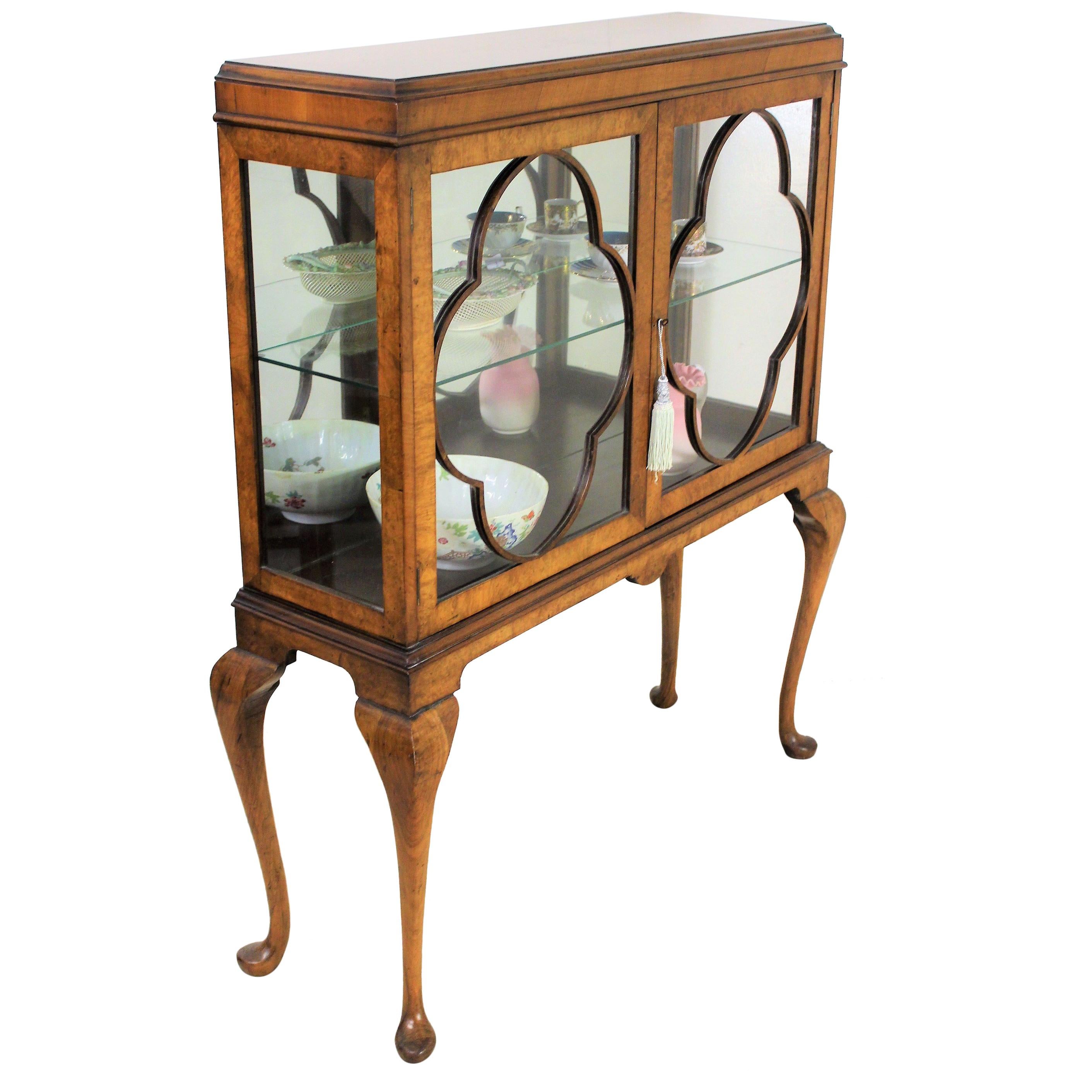 Early 20th Century Burr Walnut Queen Anne Style Display Cabinet