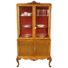 Early 20th Century Burr Walnut Queen Anne Style Display Cabinet