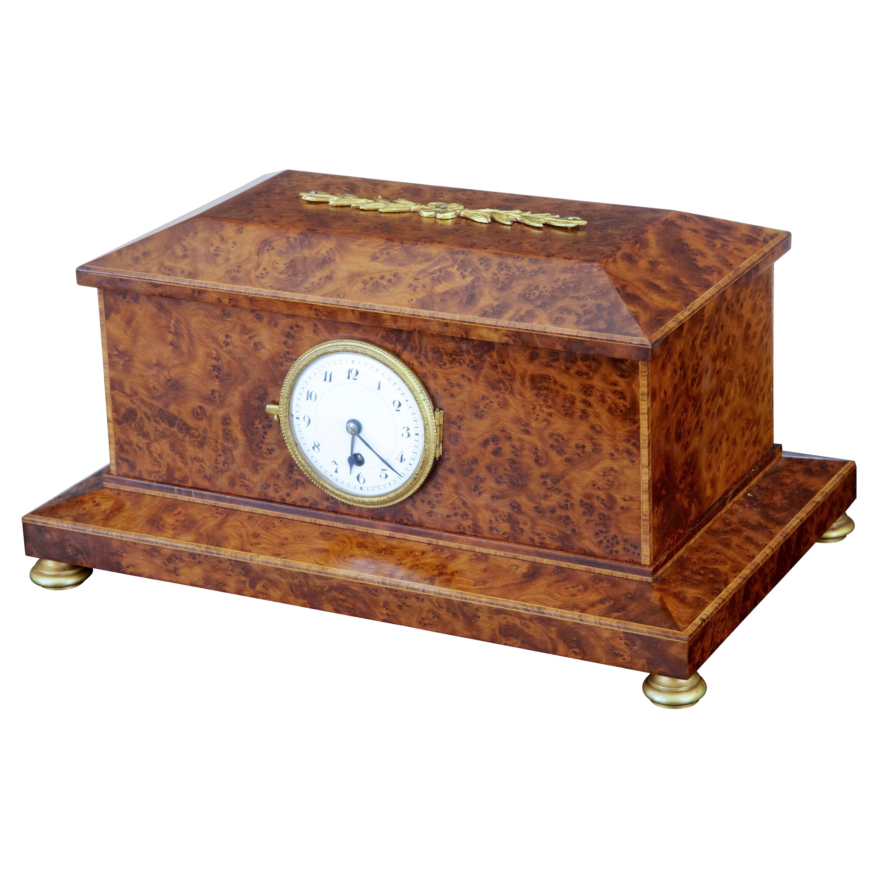 Early 20th Century Burr Yew Cigar and Clock Box