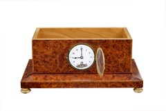 Early 20th Century burr yew desktop box with clock